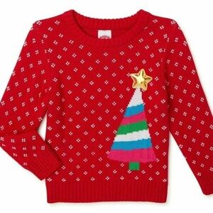 Holiday Time Festive Red Christmas Sweater with Tree Design 2T